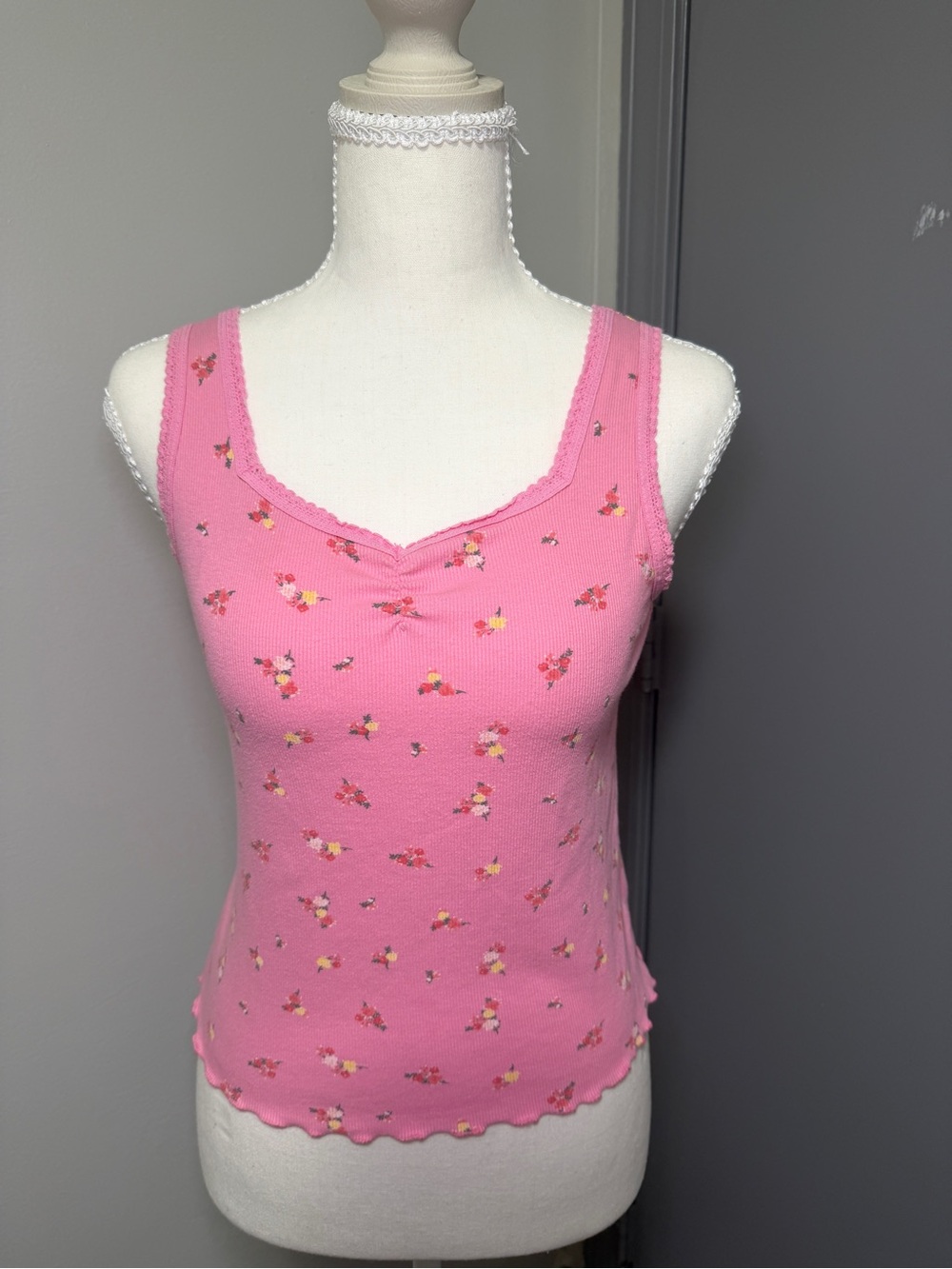 Old Navy Pink Floral Ribbed Tank for Kids